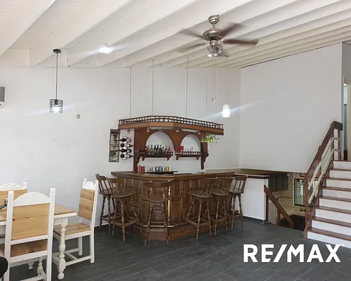 Dining area with table set