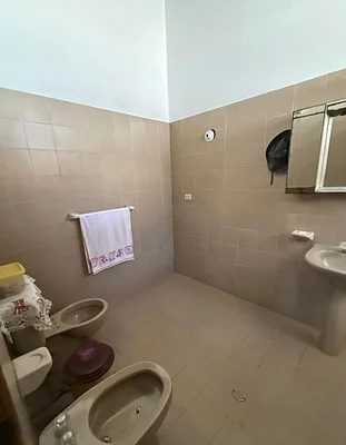 Powder room with modern fixtures