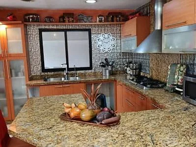 Kitchen with island and cabinets