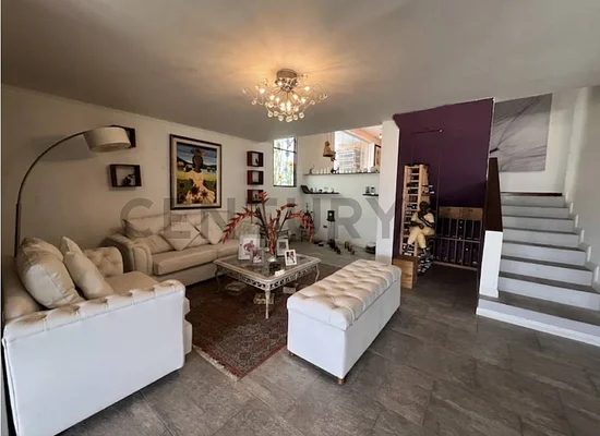 Spacious living room with fireplace